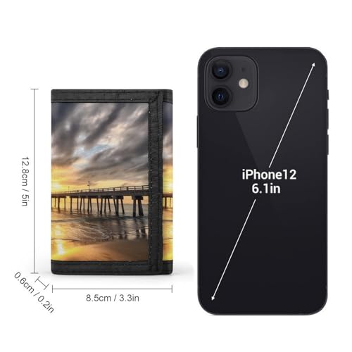 Beach Sea Bridge Clouds Sunset Print Trifold Wallet with ID Window & Key Ring | Slim Front Pocket Wallet with 8 Card Holder2