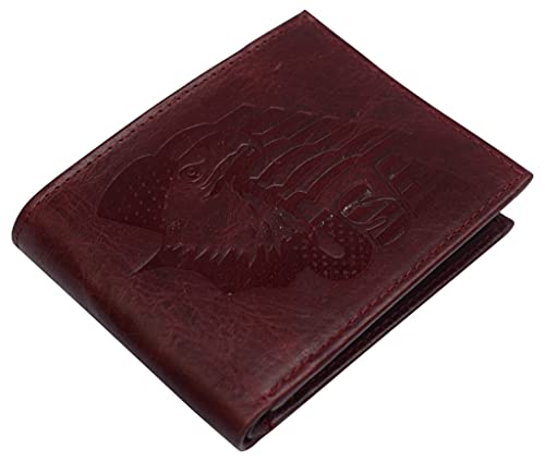 MARSHAL RFID Blocking Genuine Leather Men's Bifold Eagle USA Flag Wallet Gift (Burgundy)