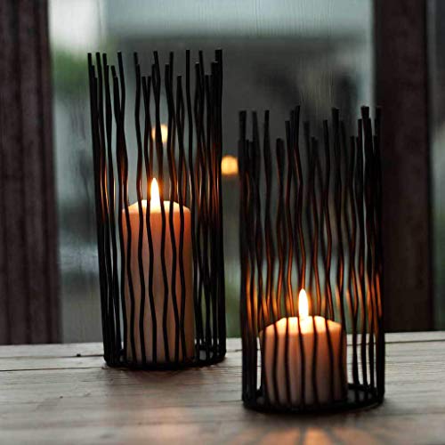 GKanMore Pillar Candle Holder Metal Willow Candle Holder Tray Desk Candle Holder for Home Wedding Party Christmas Festival Decorations (Black, Medium)