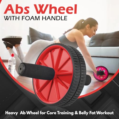 Image of Instafit AB Roller Wheel for Men and Women for Abdominal Exercise Core Workouts with Knee Mat (Multicolor) (Red)