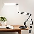 NOEVSBIG LED Desk Lamp with Clamp,2-in-1 Clamp on Desk Lamp with Base,50.7" Adjustable Swing Arm Architect Desk Lamp,Memory Function Desk Lights for Home Office,Workbench,Reading,Craft,Drafting