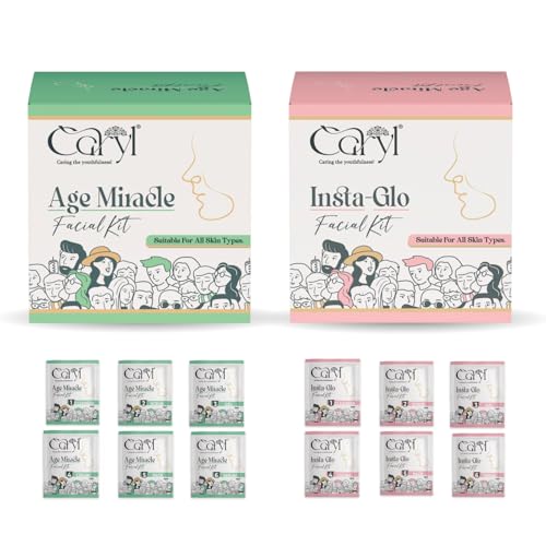 Image of Caryl Age Miracle & Insta Glo Facial Kit Combo For Improves Skin Texture,Purifies Skin,Anti-Aging,Deep Cleansing Facial Pack For Minimize Pores,Dark Spot|All Skin Types 30g (Pack of 2 + 10 Wipes)