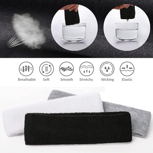 KOMUNJ Sports Headbands, Sweatband for Men Women Elastic Headbands for Running Bike, Jogging, Tennis, Football (Pack of 3 - Image 2
