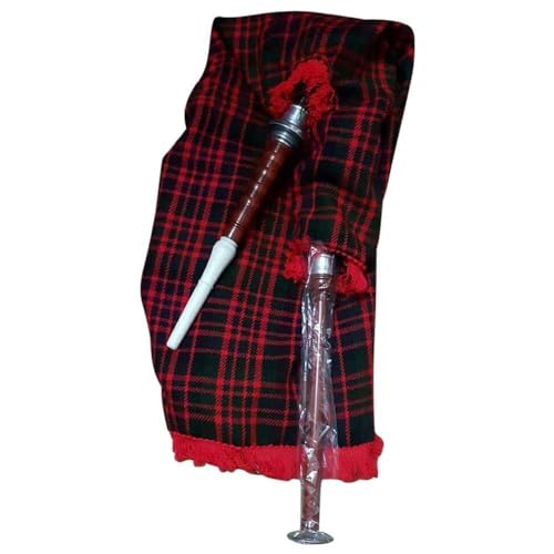 Tartancity Gaita de práctica de ganso escocés de palisandro de alta calidad con soportes plateados, incluye dos cañas Chanter, lista para jugar, cubierta de tartán MacDonald, natural