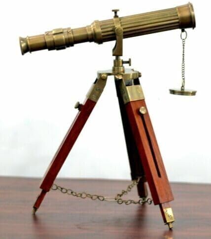 Generic Vintage Brass Nautical Telescope, 10 Inch, with Wooden Tripod Stand, Handmade Gift