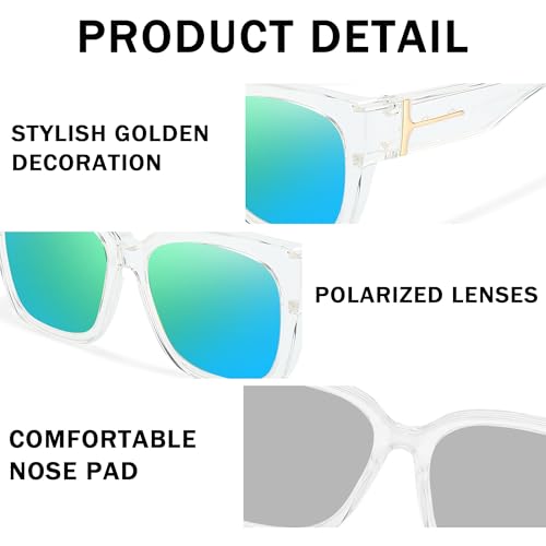 Image of SIPHEW Mirrored Sunglasses Polarized Fit Over Glasses for Women - Trendy Large Square w UV400 Protection Sun Glasses