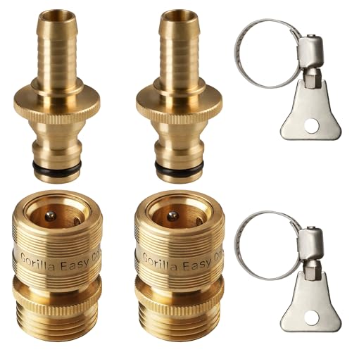 GORILLA EASY CONNECT 1/2 Inch Hose Repair Kit - Male Connector with Integrated 1/2 Inch Barb and Female Connector with 3/4 Inch GHT Threads - 2 Sets
