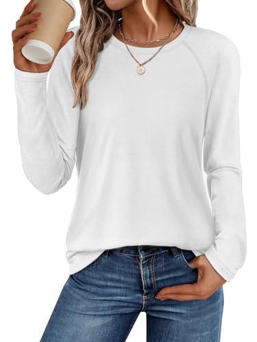 ATHMILE Long Sleeve Shirts for Women Fall Outfit 2025 Fashion Casual T Shirt Round Neck Basic Loose Tunic Tops