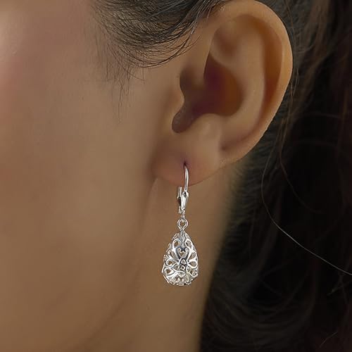 Image of TRUESILVER ACPL 925 Sterling Silver Filigree Drop Earrings for Women & Girls | Elegant Dangle Leverback Earrings | Stylish Everyday & Gift Jewelry