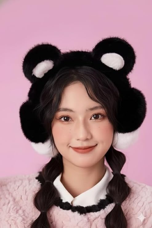Image of Girl Winter Earmuffs Outdoor Wear Soft Faux Fur Plush Ear Warmer Minnie Design Windproof Woolen Warm Ear Muff Men & Women (Freesize)