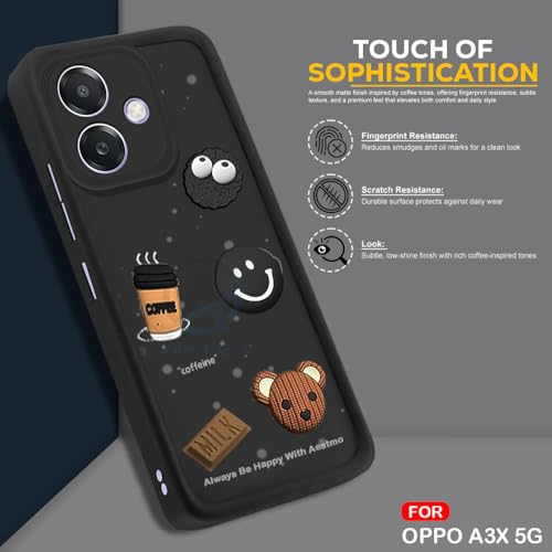 Image of AESTMO Back Case Cover for Oppo A3X 5G Cover | Cute Fun Cartoon 3D Ball | Coffee Silicone Case | Full Body Protection | Camera Protection Back Cover for Oppo A3X 5G (Black)