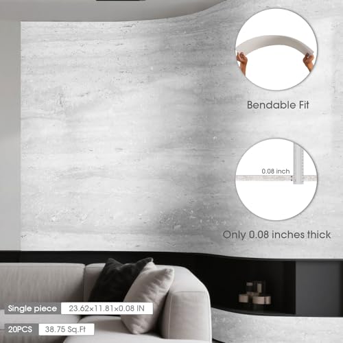 LARWORKS Natural Flexible Soft Stone Wall Panel, 20-Pack, 37.75 Sq Ft Coverage, Flexible & Bendable Exterior Wall Panels - Textured Stone Siding for Interior & Outdoor Use - Gray