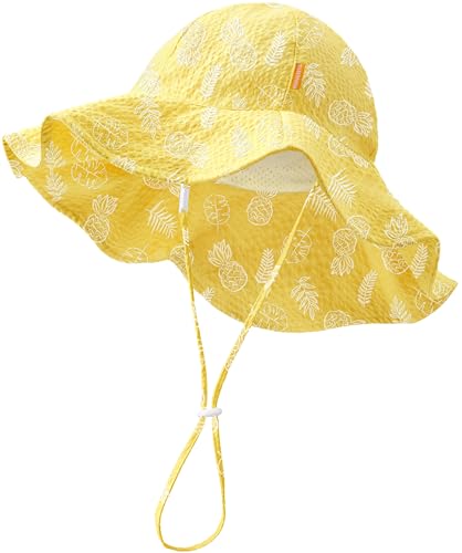 Image of HONGTEYA Baby Sun Hat Toddler Girl Beach Hat Sun Protection Adjustable Outdoor Summer Wide Brim Bucket Hat for Infant Kids