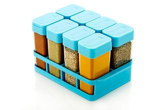 Image of Multipurpose 8 pcs Spice Rack- Kitchen Storage Organizer Masala Box containers Set, Masala Condiment Spice Rack Set for Kitchen Accessories Items (Multi-Color, Set of 1)