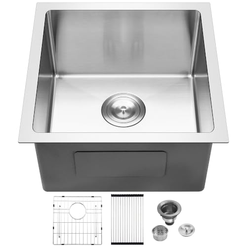 PEPO 17x17 Undermount Bar Sink 16 Gauge Stainless...