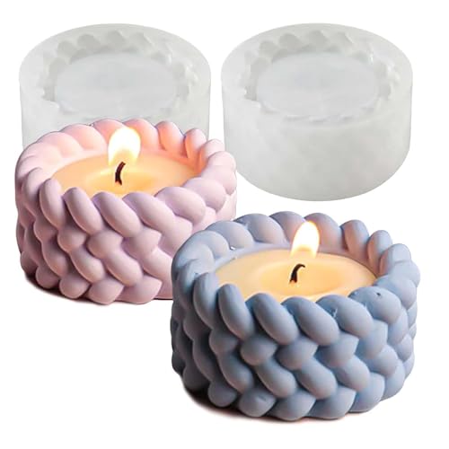 Dryxog 2 Pièces Bougeoirs Silicone Moule en Silicone Bougeoir Coulée Pot Bougie Porte Bougie Plâtre Moule Resine Epoxy Rond Corde Chanvre pour Plâtre...