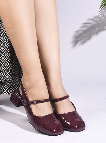 Image of JM LOOKS Women's Square Toe Block Heel Mules with Adjustable Strap & Comfortable Sole - Stylish Buckle Design