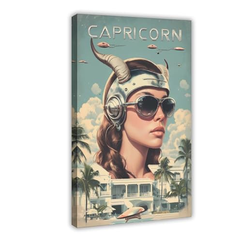 Poster Capricorne rétro futuriste art astrologique femmes décoration chambre