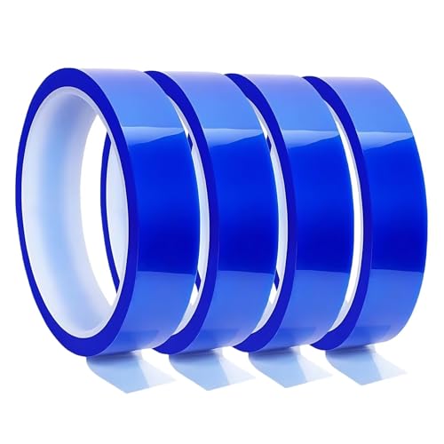 Image of 4 Rolls 20mm X 33m 108ft Blue Heat Resistant High Temperature Resistance Silicone Rubber Heat Transfer Tape for Sublimation Press Vinyl and Fixing of Electronic Parts During Processing, No Residue