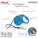 flexi® Classic S | 5m Gurt Roll-Leine für kleine Hunde bis 15 kg | Blau | ausziehbare Hundeleine | Gewicht 200.1 gr | Maße 10 x 16.5 cm