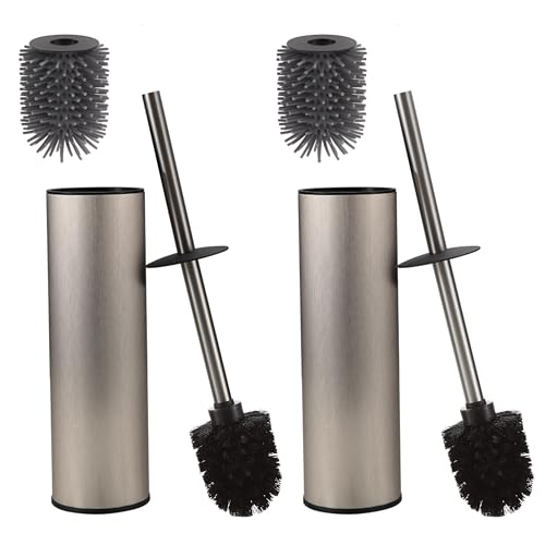 Image of Toilet Brush and Holder,Stainless Steel Toilet Brushes for Bathroom with Holder 2pack Brushed Nickel