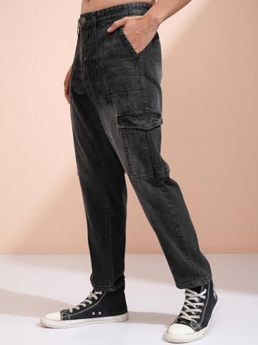 Image of Highlander Men's Relaxed-Fit Cargo Pocket Jeans | Clean Look | Cotton Comfort | Utility Style| Cargo Jeans for Man