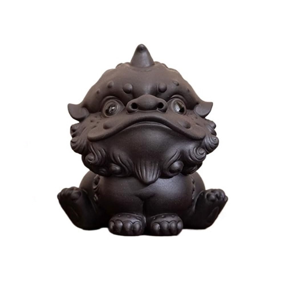ENGENDER Kung Fu Tea Pet Household Fortune Mascot Lion Awakening Tea Pet Creative Purple Sand Kung Fu Set Small Ornaments(B)