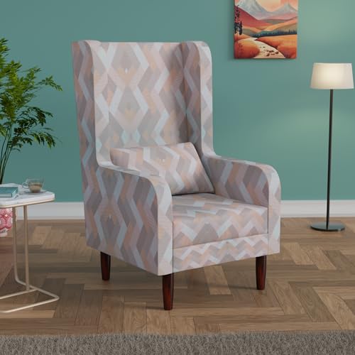 Image of Custom Decor Wooden Wing Chair with Ottoman Stool | Wingback for Living Room | One Seater Sofa | High Density Foam | Accent Chair for Seating and Home Decor Furniture | (Twilight Prism, with Ottoman)
