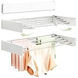 BOQORAD Clothes Drying Rack Wall Mounted 32“,Drying Rack Clothing Wall Mount,Laundry Drying Rack,Wall Mounted Clothes Hanging Rack (White)