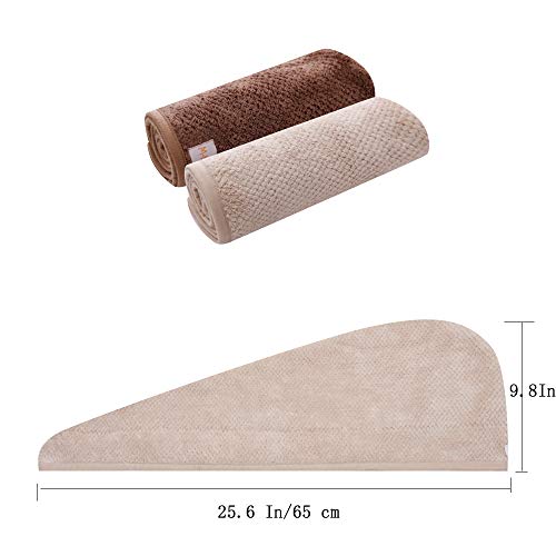 M-bestl-2-Pack-Hair-Drying-TowelsHair-Wrap-TowelsSuper-Absorbent-Microfiber-Hair-Towel-Turban-with-Button-Design-to-Dry-Hair-More-QuickerKhakiCoffee