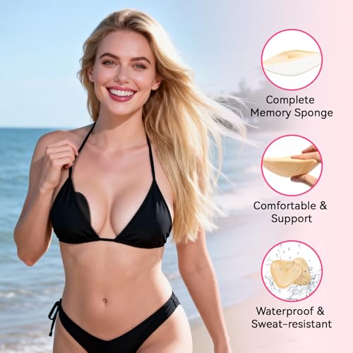 Image of Double Sided Sticky Bra Inserts, Invisible Push Up Sticky Bra Pads for Large Breasts, Stick on Bra for Bikini Swimsuits (Medium, Black)