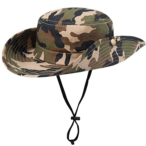Kids-Boys Camouflage Tactical Captain Boonie Cap - Sun Protaction Bucket Hat With Chin-Strap Outdoor Fit For 4-8T #TOP2