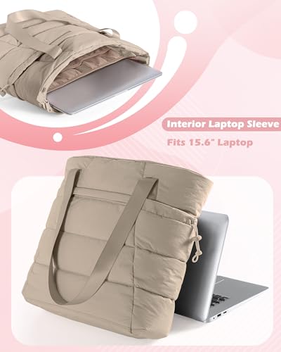 Image of Smasrob Puffer Tote Bag for Women, Lightweight Tote with Laptop Sleeve