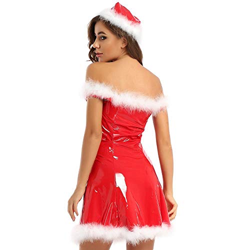 Bustiers & Korsettenvrouwen Mrs Kerstman Kostuum Kerst Cosplay Kostuum Vierkante Hals Mouwloze Witte Veer Trim Jurk Met Hoed - Image 3