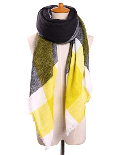 Bess Bridal Women's Plaid Blanket Winter Scarf Warm Cozy Tartan Wrap Oversized Shawl Cape (One Size, Grey)