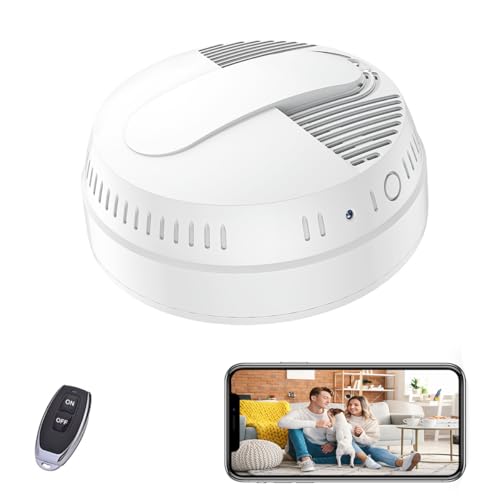 LIZVIE Smoke Detector Home Security Camera, 10000 mAh Surveillance Camera 1080P Wireless 2.4G WiFi SD Storage/Night Vision/APP Remote Control/Motion Detection/Real-Time View for Home Indoor Cameras.