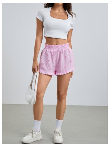 Image of MakeMeChic Women's Gingham Ruffle Lounge Shorts Elastic High Waist Pajamas Boxer Shorts
