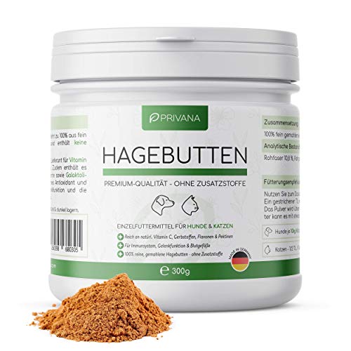 Privana Reines Hagebutten-Pulver für Hunde & Katzen (300g) - 100% natürlich- reich an natürlichem Vitamin C, Mineralstoffen, Pektinen, Spurenelementen Cover