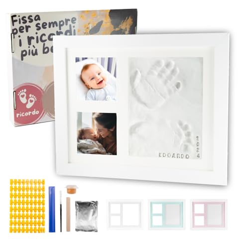 Babi & Auri Kit Impronta Mani e Piedi Neonati con Cornice, Argilla, Letterine + Accessori Neonato, Idea Regalo Neonato Maschio e Femmina, Impronta Neonato, Regalo per il Battesimo, Lista Nascita Bebè