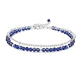 MIROCANE Blue Spinel Stand Silver Bracelets, Handmade September Birthstones Stack Bracelets Crystal Gemstones Bead Chain Gifts for Women, 8