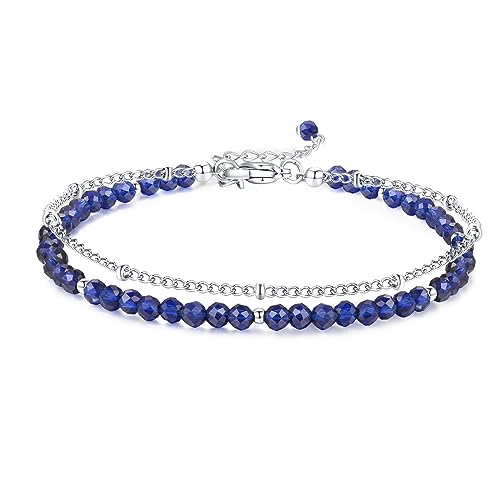 MIROCANE Blue Spinel Stand Silver Bracelets, Handmade September Birthstones Stack Bracelets Crystal Gemstones Bead Chain Gifts for Women, 8
