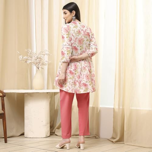 Image of BIBA Women Cotton Straight Fit A Line Printed Kurti