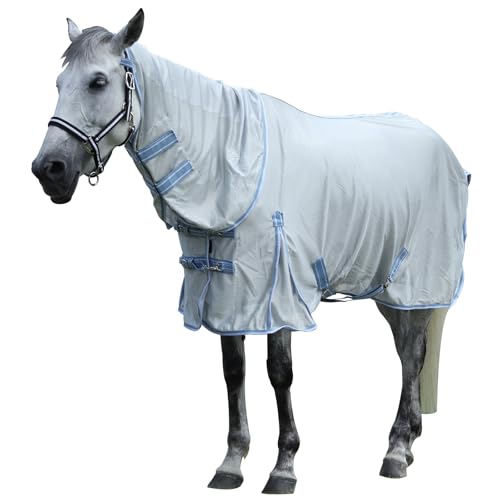 Image of Horse Fly Sheet with Detachable Neck, Maximum Airflow Breathable Open Weave Mesh for Hot Weather, Anti-Rub Comfort, 65% UV Protection, Cool Summer Sheet for Pasture & Barn Silvergrey 72