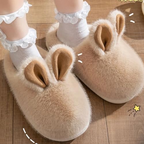 Fuzzy Cute Bunny Ear Women's Home Memory Foam Slippers, Kawaii Furry Faux Fur Lined Bedroom Shoes Cozy Indoor Outdoor Slide3