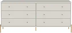 Cômoda 6 Gavetas Jasper 180 cm Off White Fosco c/Dourado