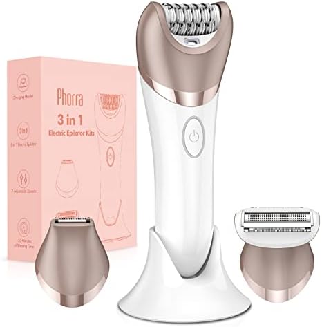 Epilator for Women, [3 in 1] Epilator Hair Removal with Electric Razor Bikini Trimmer, Cordless Women Electric Tweezers with 30 for Dry Use, Epilator for Women with LED for Legs, Arms, Armpit