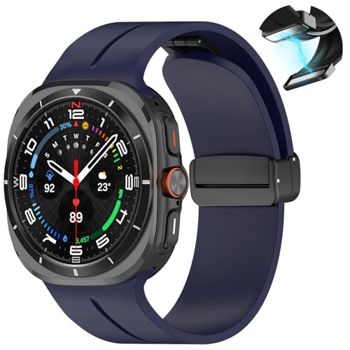 Compatible with Samsung Galaxy Watch 7 Band Ultra 47mm, Silicone Soft Sport Quick Release Magnetic Breathable Affinity Skin Strap for Men Women (Galaxy Ultra 47mm, Midnight Blue)