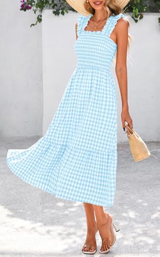 Image of PRETTYGARDEN Women's Summer Dress Casual Ruffle Strap Gingham Midi Sundress