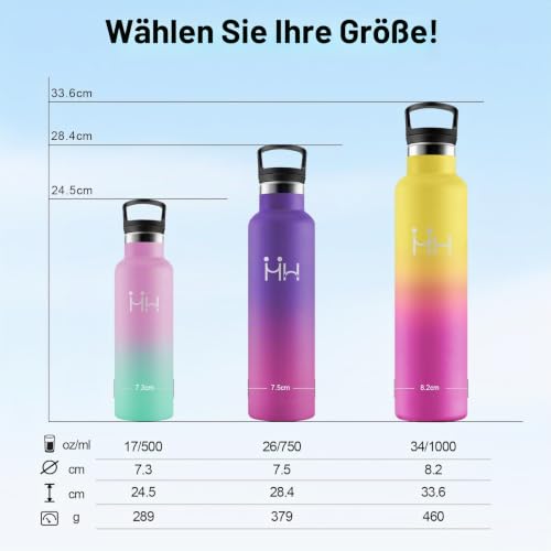 Trinkflasche Edelstahl 500ml, Auslaufsichere Isolierflasche mit Strohhalm, Kohlensäure Geeignet, Einhandöffnung, Vakuum Thermosflasche… – Ansicht 5