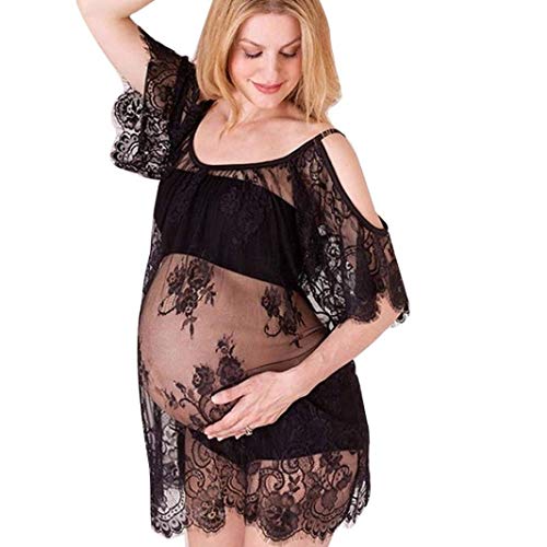 Embarazadas Fotografía para Mujer Embarazo Vestido De Maternidad Vestido Vintage De Manga Corta con Encaje De Pestañas Mujeres Embarazadas Sesión De Fotos Vestido De Maternidad Ropa